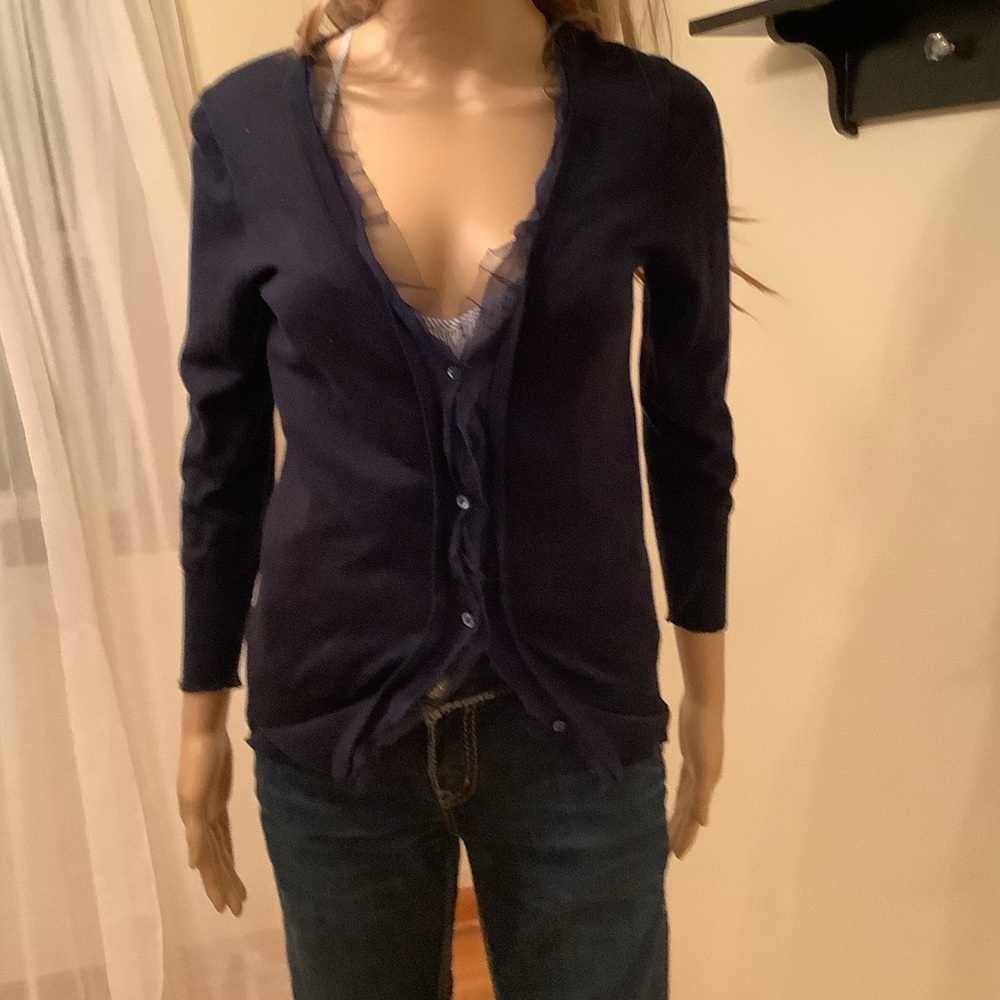 J.Crew cotton-wool ruffled placket cardigan size small